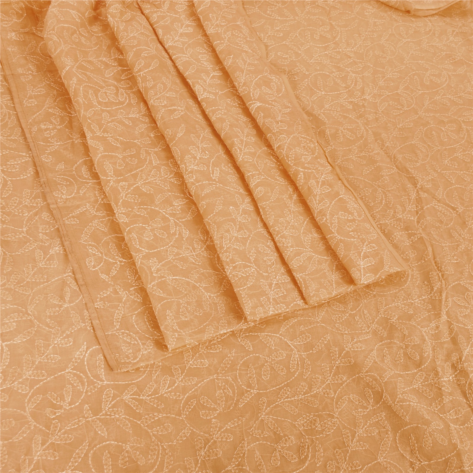 Sanskriti Vintage Peach Sarees Cotton Hand Embroidered Chikankari Sari 6Ydfabric