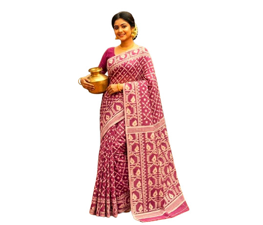 Graceful Indian Festive Wear Dhakai Jamdani Soft Cotton Handloom Ethnic Saree