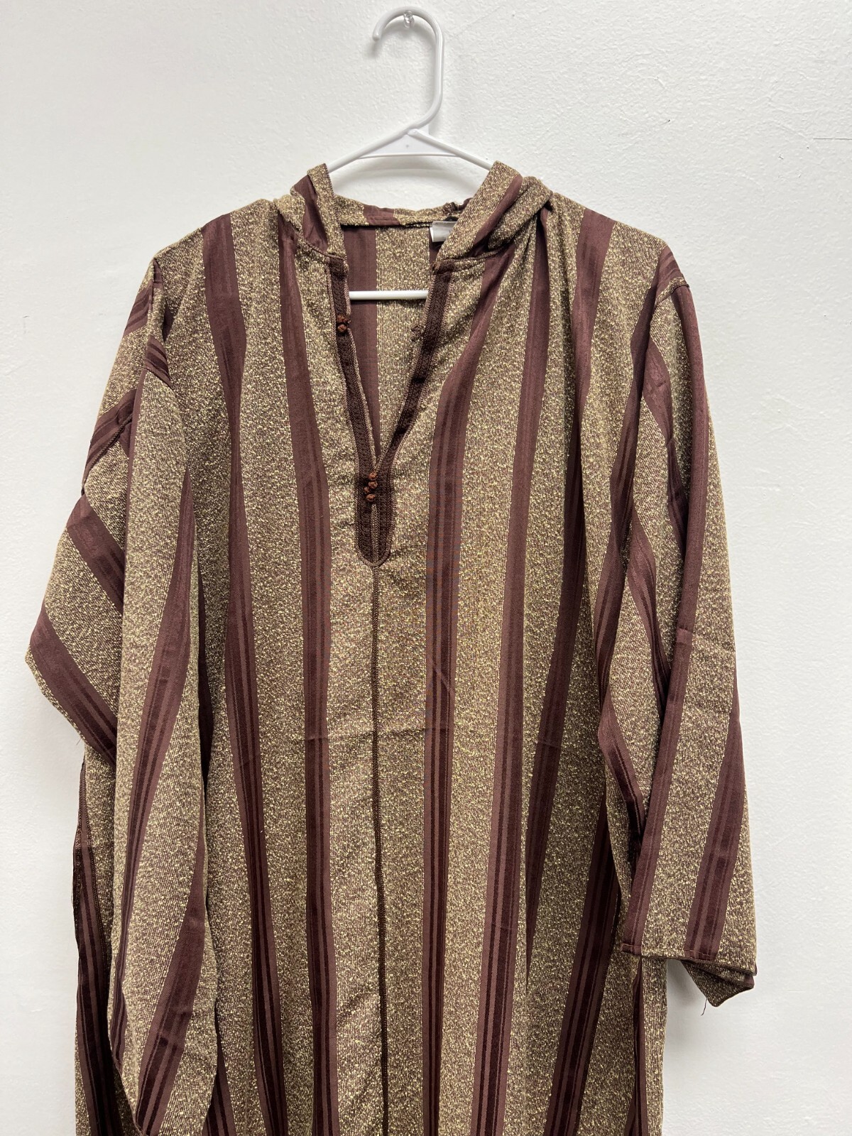Men’s Moroccan Djellaba Hooded Thobe Handmade Arab Dishdasha Brown/Gold