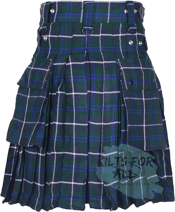 Blue Douglas Tartan Leather Straps Utility Kilts