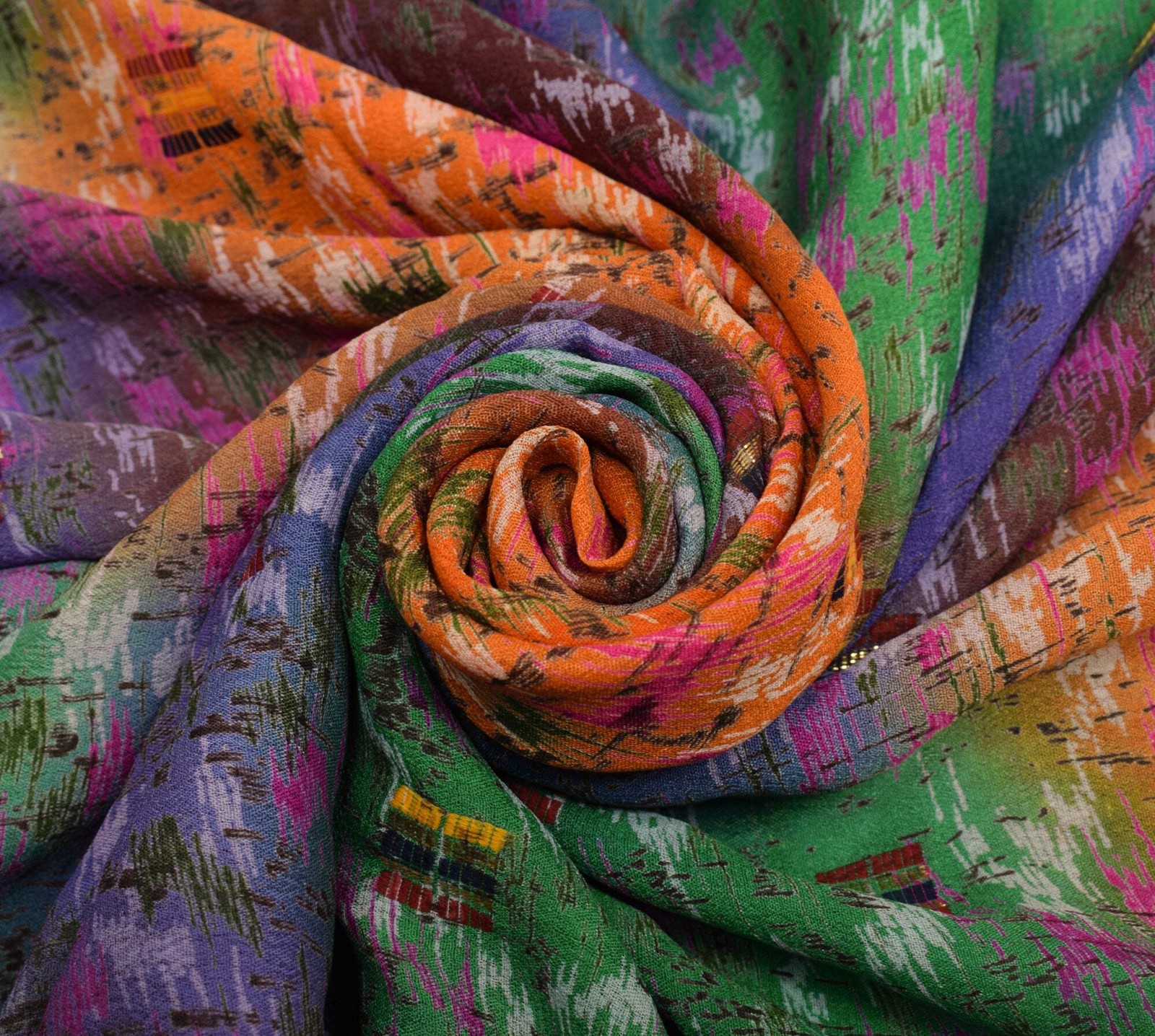 Sushila Vintage Multi-Color Saree 100% Pure Silk Printed 5 YD Soft Craft Fabric