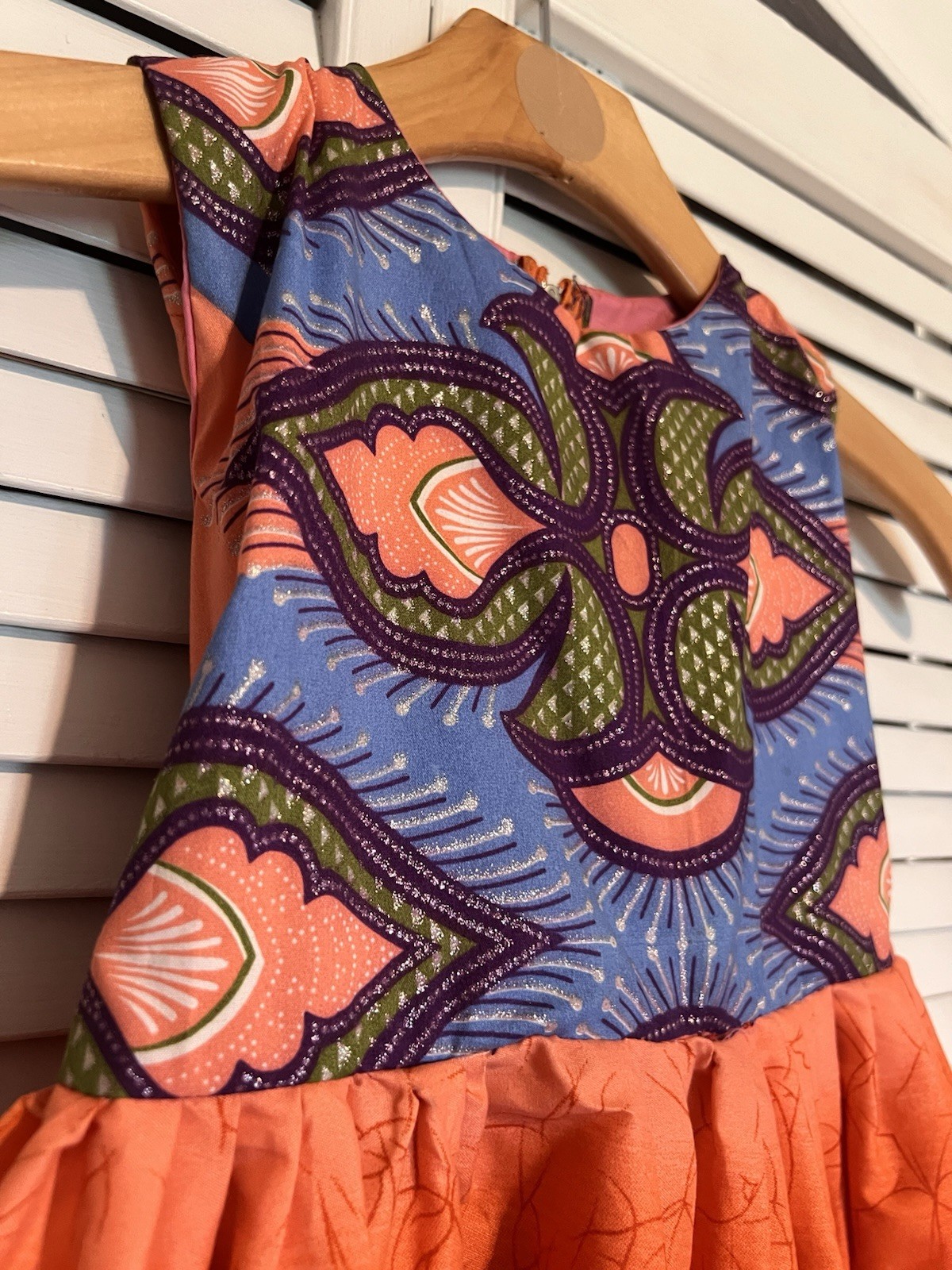 NIGERIAN AFRICAN Kids Girls Dress Size 4T Handmade Aline Sleeveless Orange Blue
