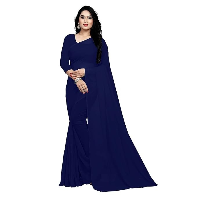 Sidhidata Women’s Georgette Saree With Unstitched Blouse Piece Navy Blue 1 Pcs