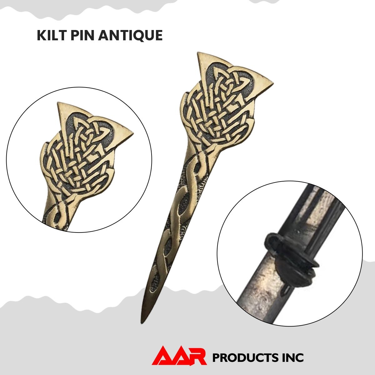 Kilt Pin Scottish Thistle Celtic Crest Highland Kilts Pin 4″ Antique Finish AAR