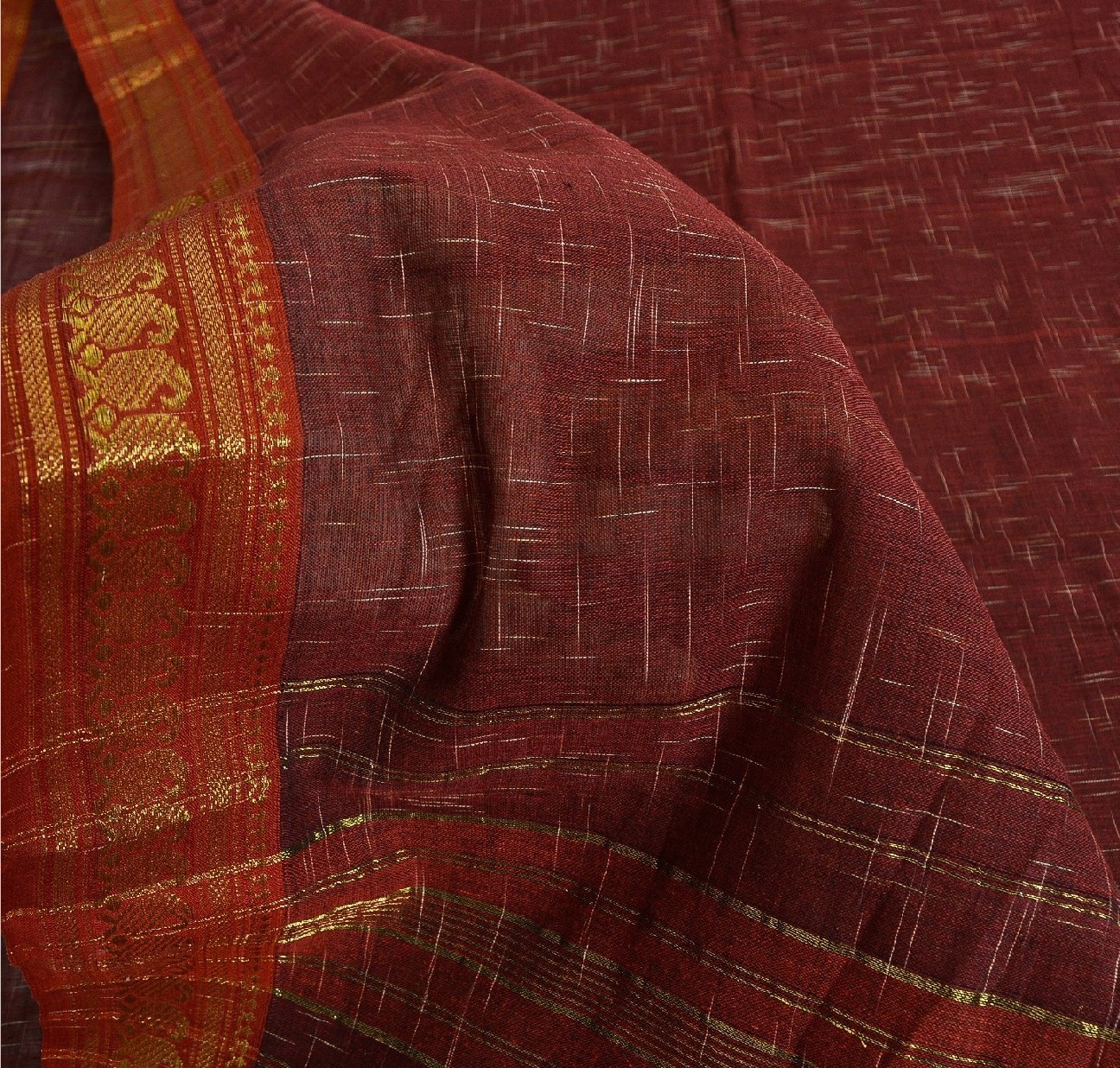 Sanskriti Vintage Dark Red Sarees Cotton Silk Sari Hand Woven Craft Fabric Sari