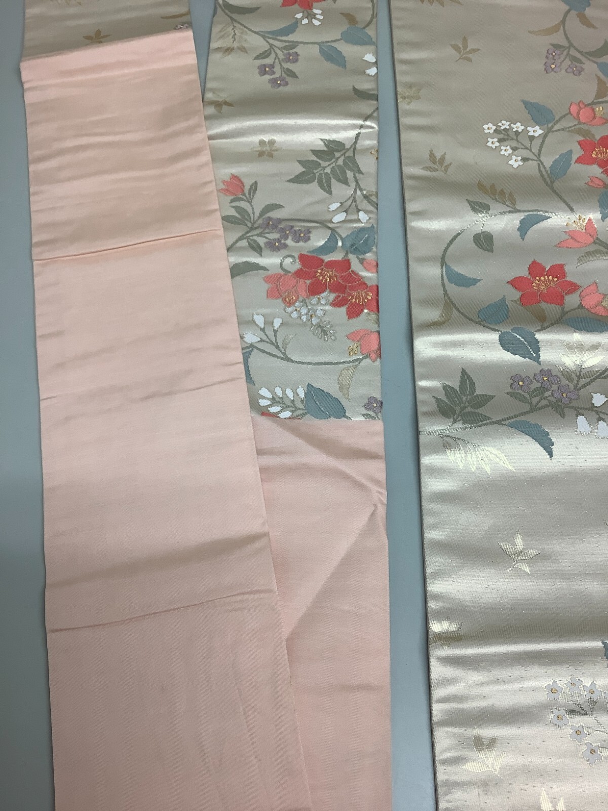 Japanese Vintage Kimono Nagoya Obi pure silk beige flower expensive 142.5×11.8in