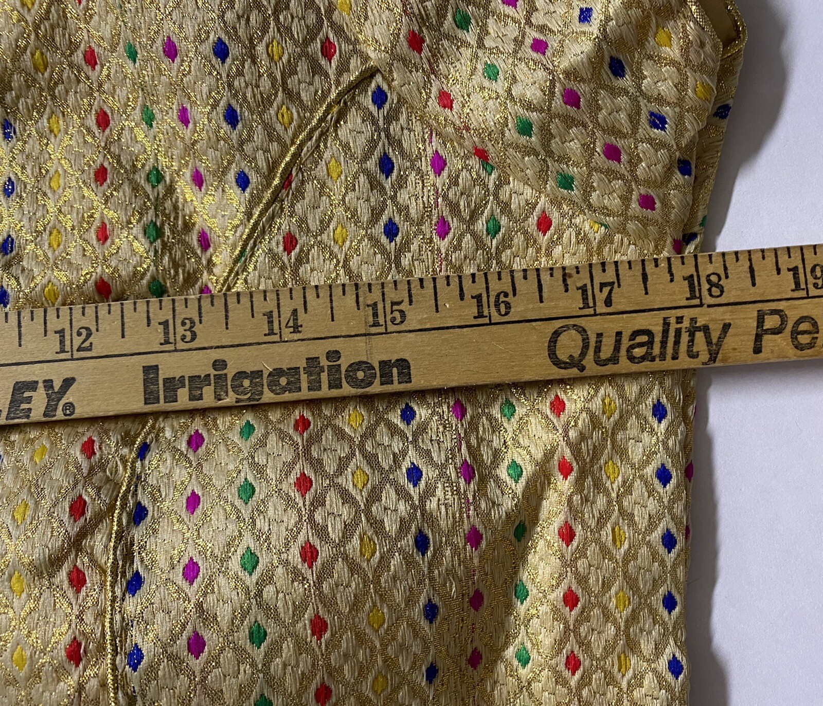 NEW Readymade Designer Sari Blouse CREAM GOLDEN BROCADE SLEEVES DORI 36″ -USA