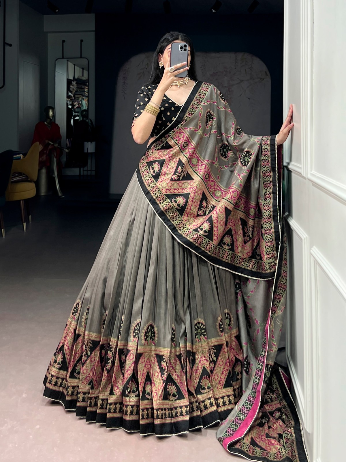 Traditional Wear Tasar Silk Lehenga Choli With Dupatta For Women & Girls