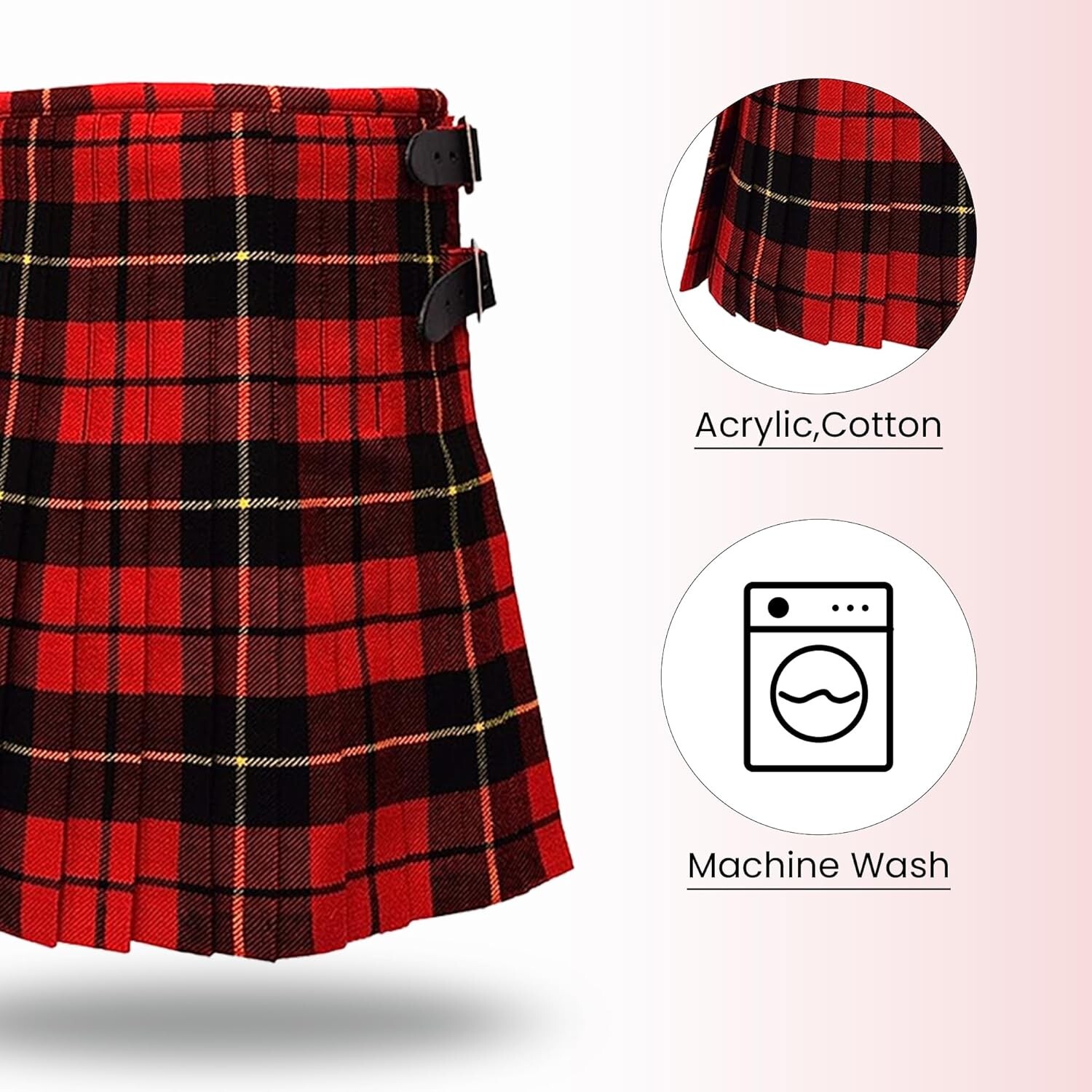 Clan Wallace Red Tartan Kilt for Kids, 100% Acrylic Tartan Kilt of Childrens