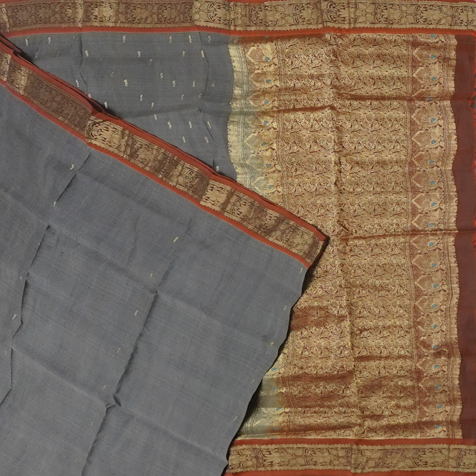 Vintage Gray Sarees 100% Pure Silk Zari Handwoven South Indian Sari 5YD Fabric