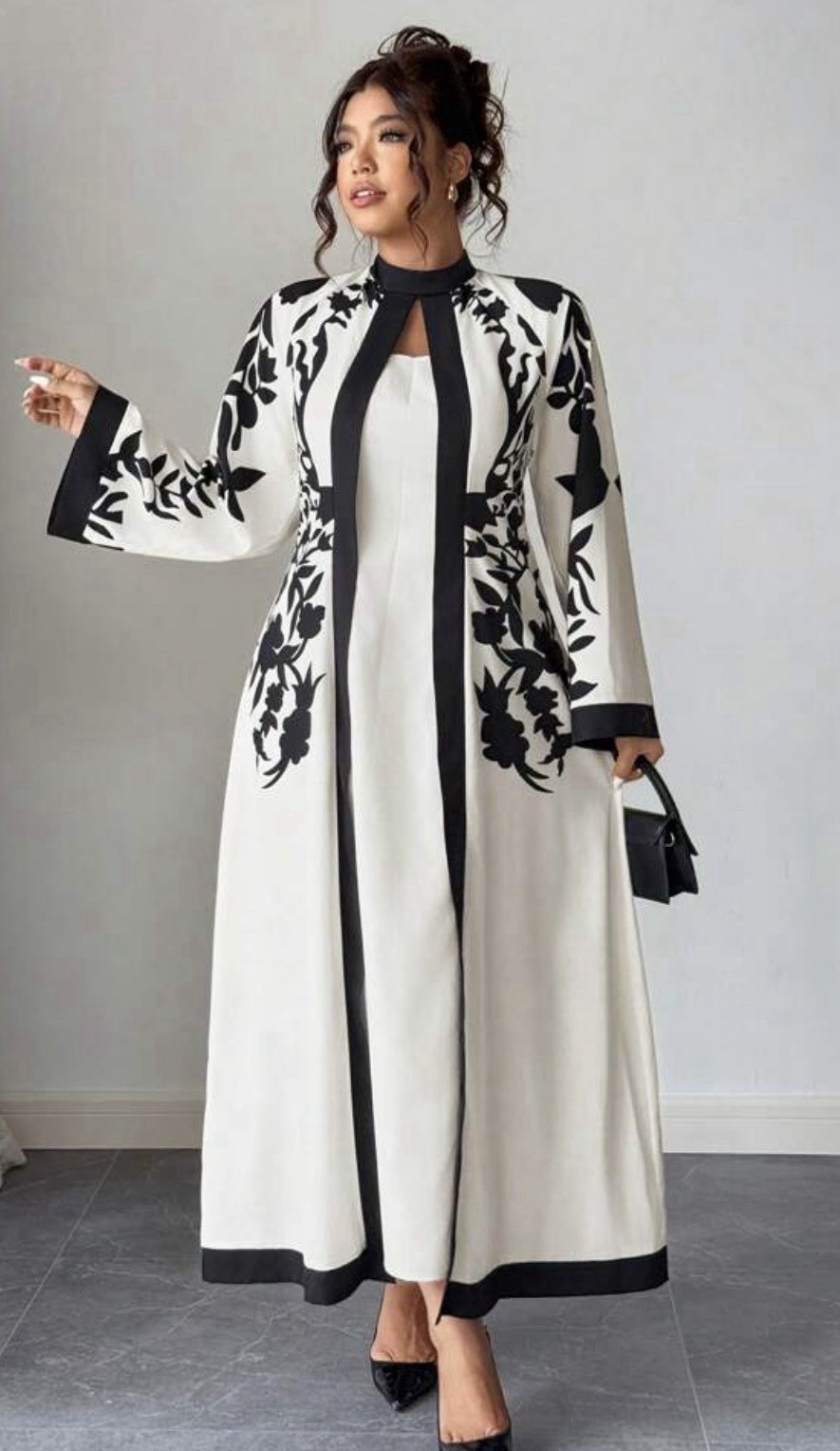 Handmade Women’s Kaftan White & Black Floral One Size Chiffon Polyester