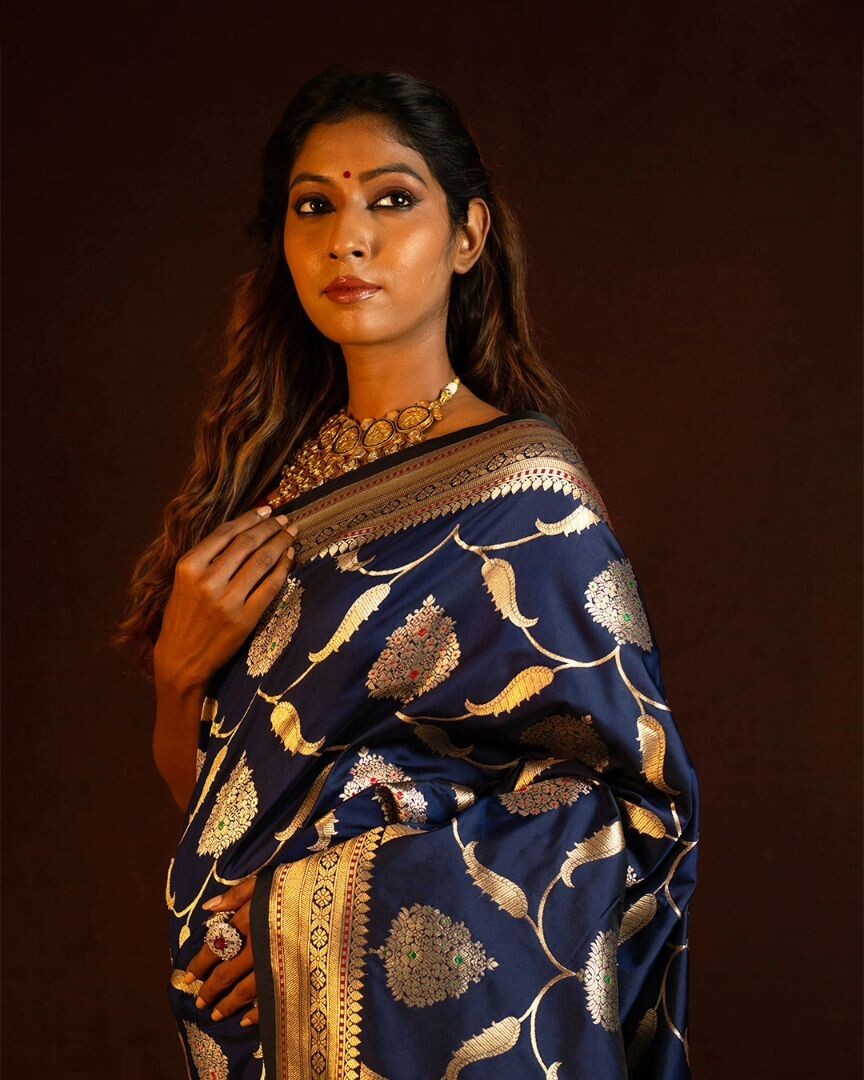 Pure Banarasi Copper Zari Weaving Work Saree Indian Party Wear Sari Wedding Wear