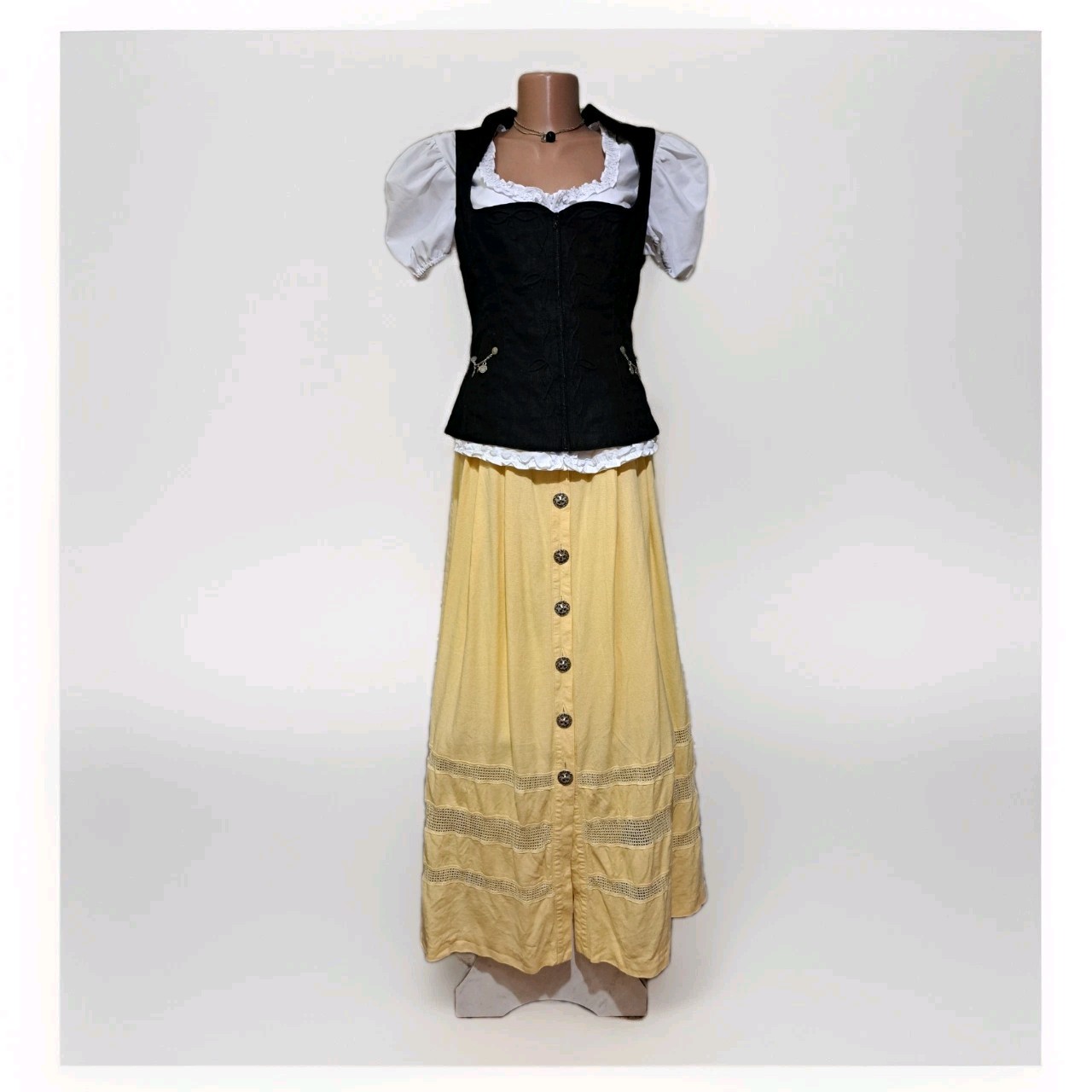 Vintage German Dirndl Set Bodice Blouse Skirt Linen Alpine Oktoberfest Sz M/EU40