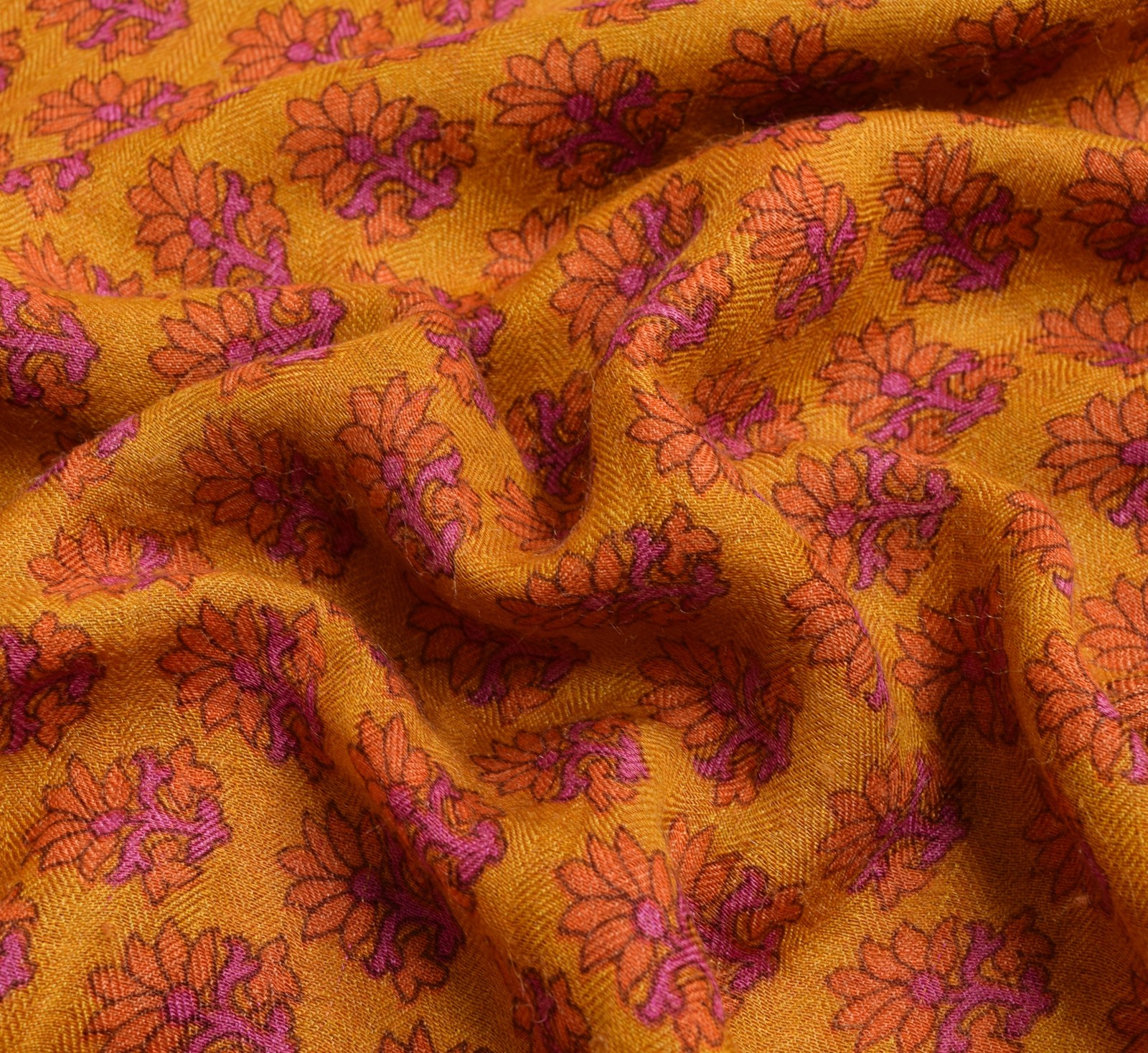 Sushila Vintage Yellow Branded Saree 100% Pure Woolen Floral Woven Sari Fabric