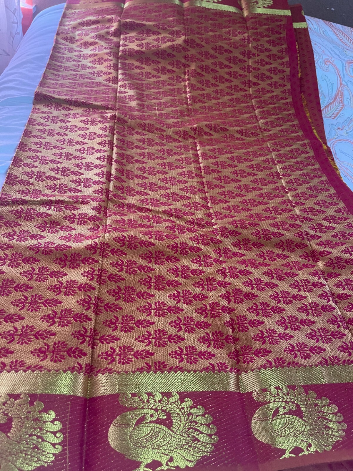Red Orange and Golden South Silk Saree