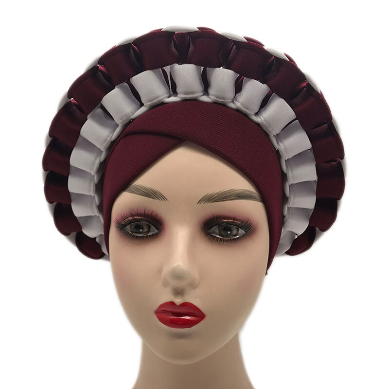 Aso Oke Auto Gele Headtie Muslim Women Hijab African Turban Bonnet Cap Head Wrap