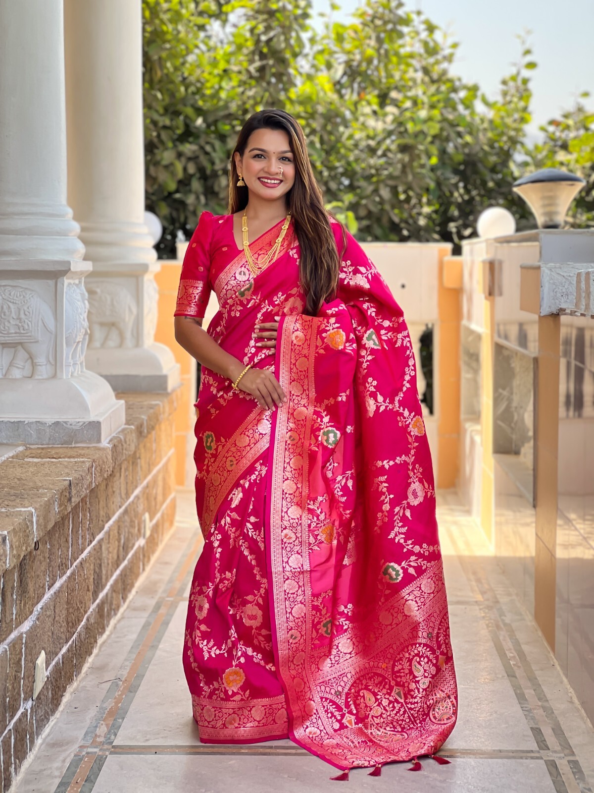 Soft Banarasi Silk Women Sari Designer Meenakari Weaving Indian Traditional Sari
