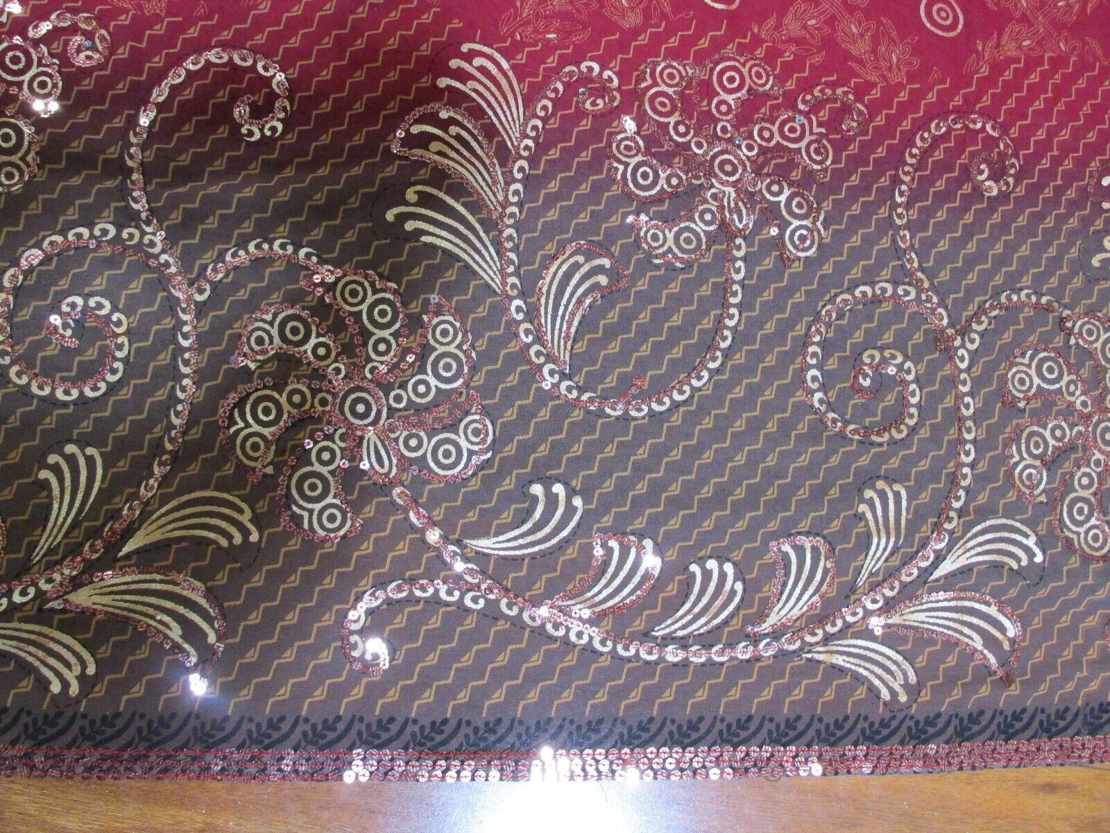 RAJESHREE SILK MILLS Sari RED & Brown with Gold Sequins 44″ by Over 6 Yards