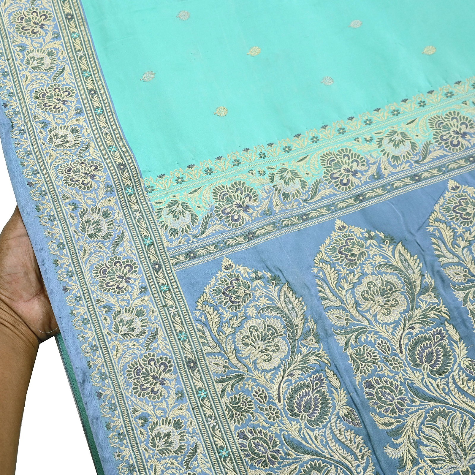 Indian Vintage Sari Heavy Pure Silk Woven Banarasi Brocade Saree Fabric 5Yd