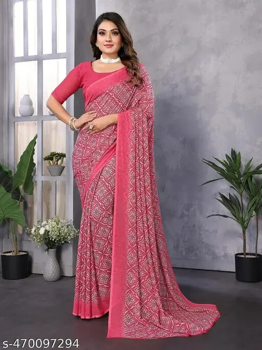 Women Georgette Printed Saree with Un-stitched Blouse