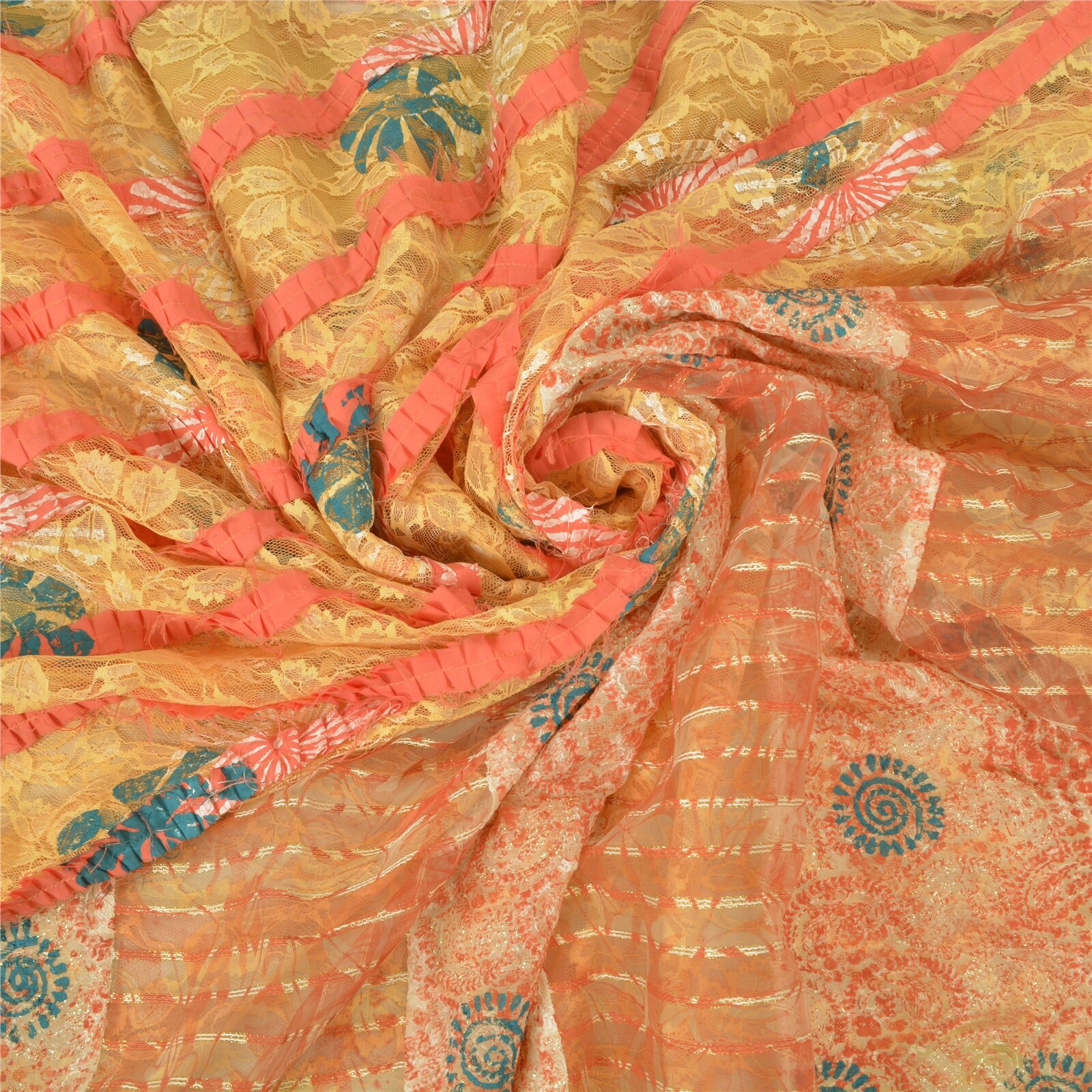 Sanskriti Vintage Cream Sarees Net Mesh Embroidered Woven Premium Sari Fabric