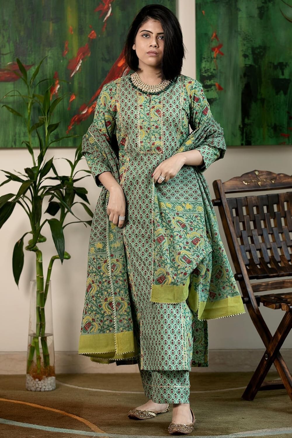 Women’s Rayon Viscose Printed Straight Kurta with Pant & Dupatta