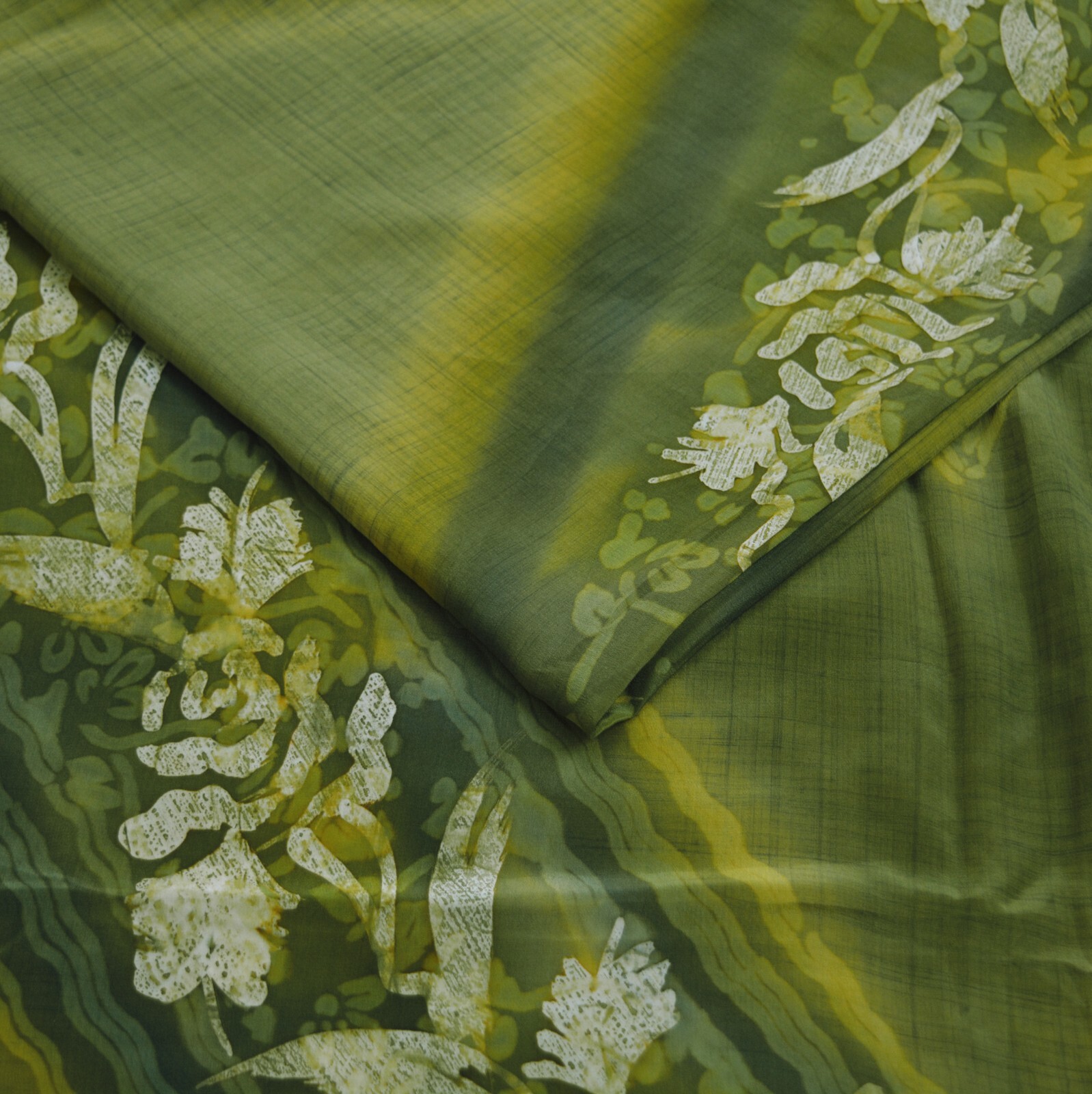 Vintage Green Saree Pure Crepe Silk Printed Indian Sari Fabric 5yd Sewing Floral
