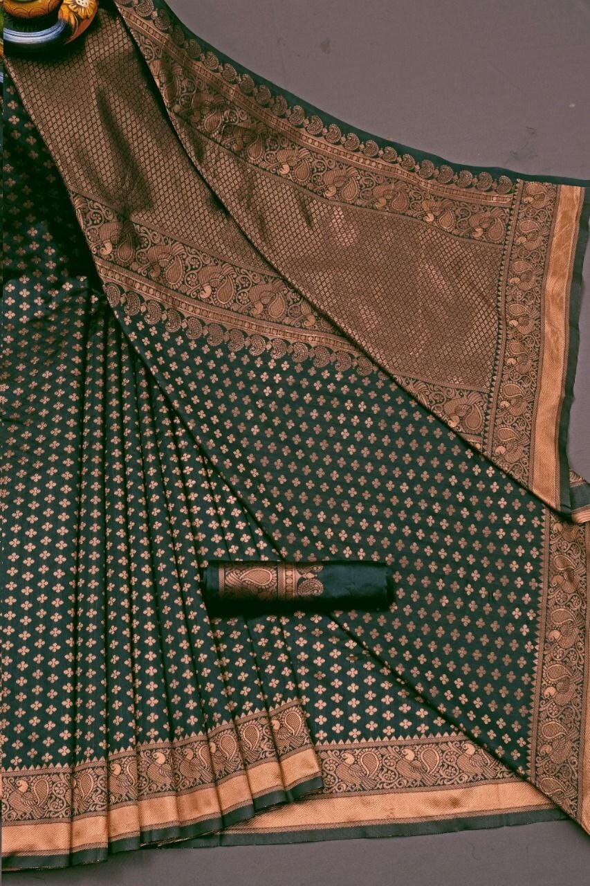 Areca Designer Copper Peacock Green Silk saree blouses women Saree Cut 5.5 Meter
