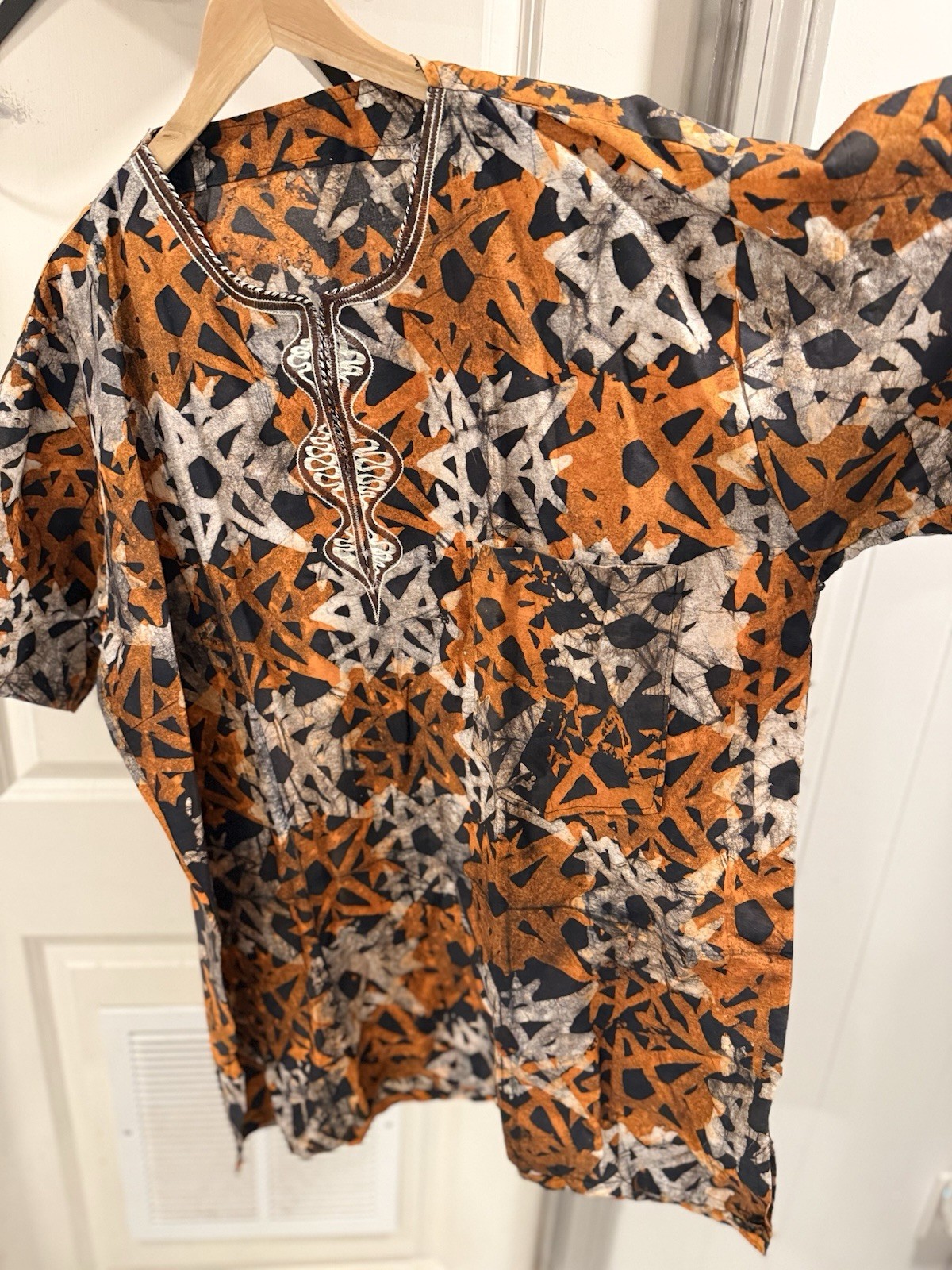African Dashiki Shirt Cotton Multi-Color Embroidered Neck Short Sleeve Unisex
