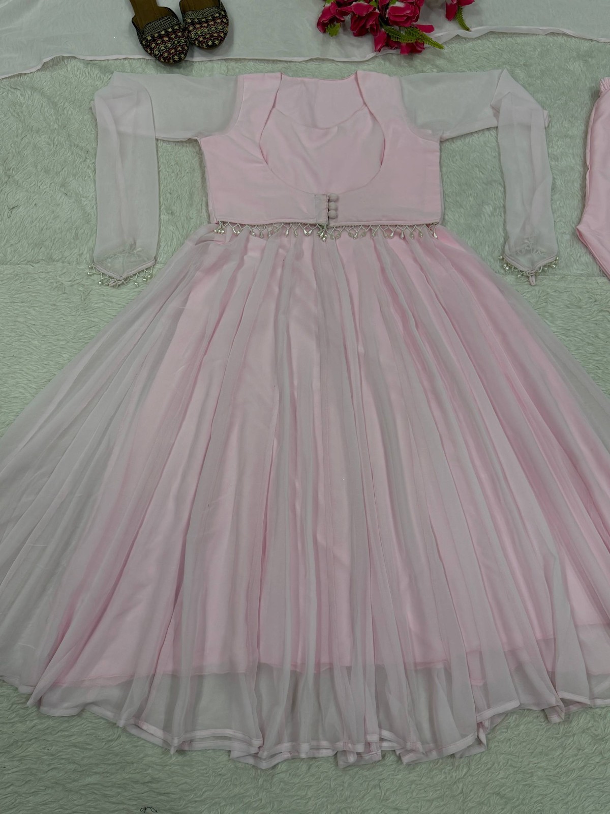 Designer Baby Pink Anarkali Gown Floor Length Ethnic Wedding Party Wear Dress