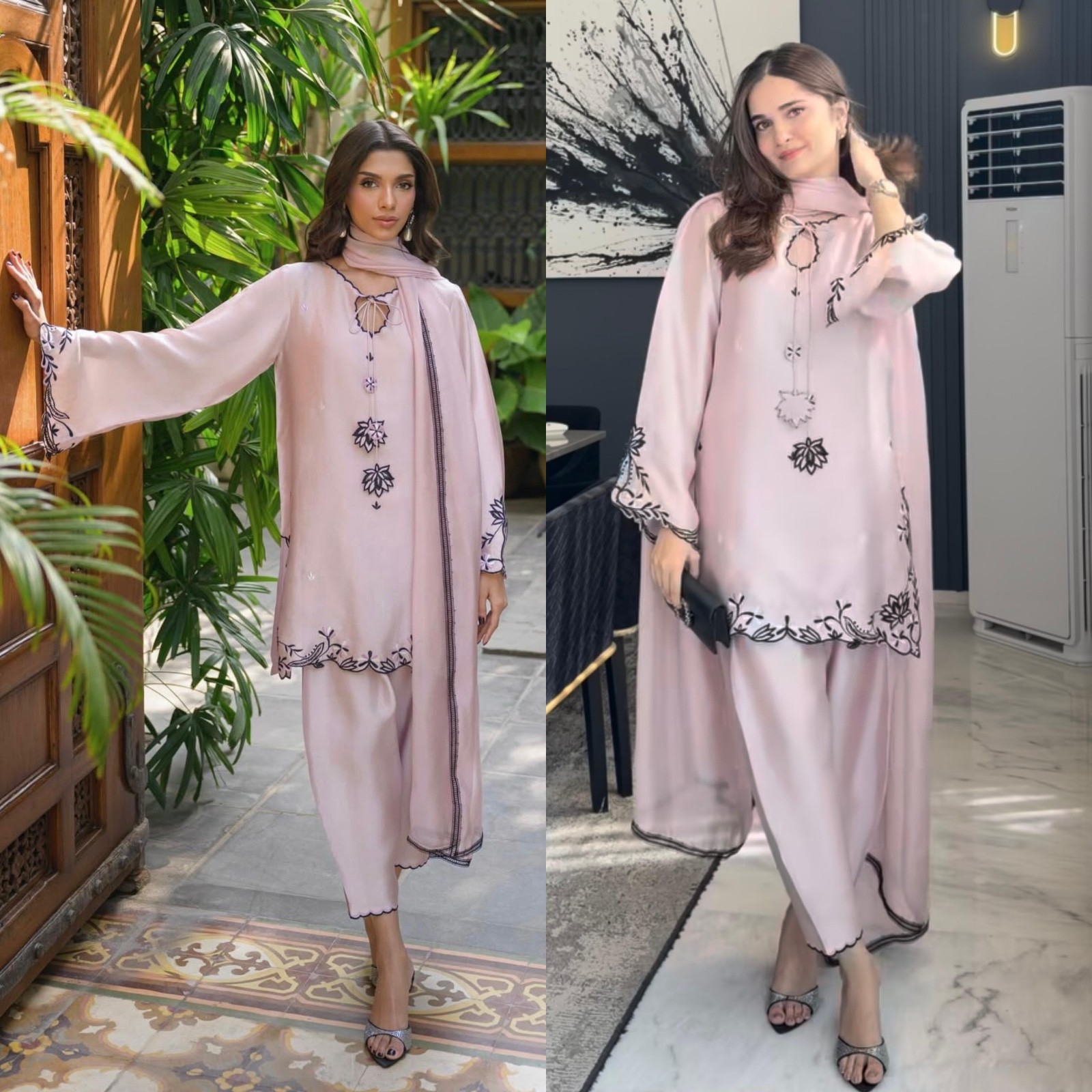 Embroidered farshi shalwar suit with dupatta set for women party and casual wear