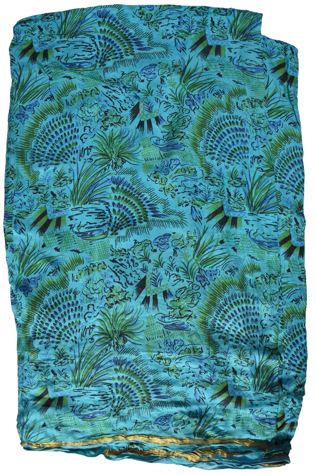 FNC Vintage Aqua Indian Sarees Pure Silk Hand Beaded Sari Craft Used Fabric 5 Yd