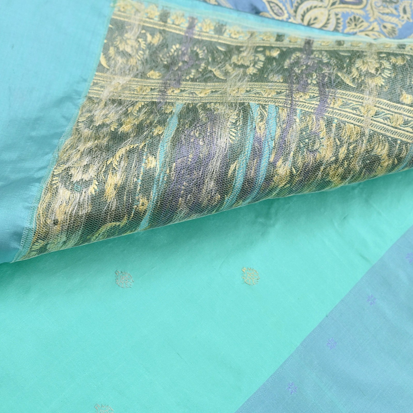 Indian Vintage Sari Heavy Pure Silk Woven Banarasi Brocade Saree Fabric 5Yd