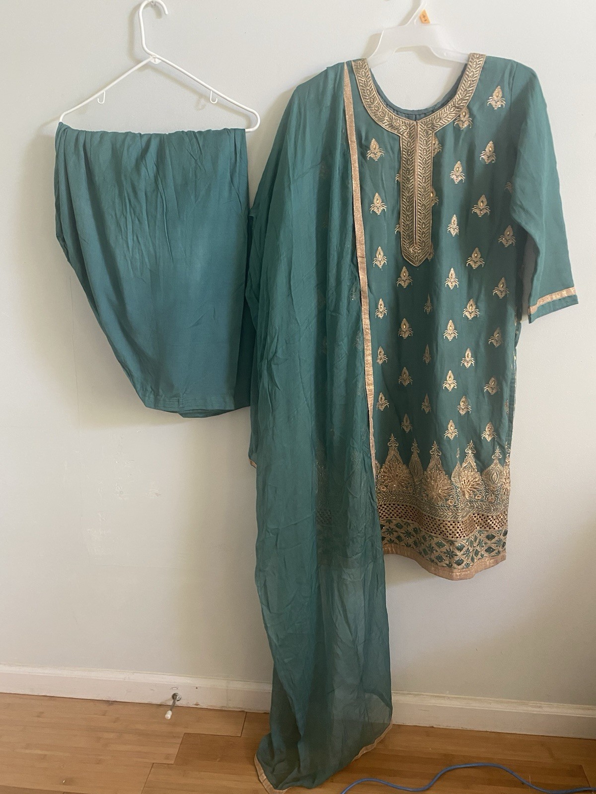 Teal Embroidered Salwar Kameez Set Cotton Blend Women’s Traditional
