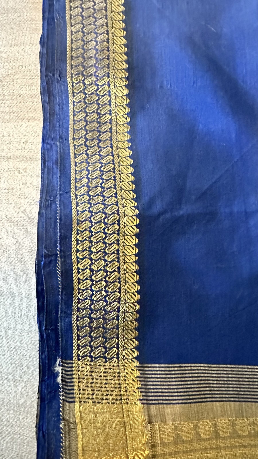 NEW Indian Womens Brocade Silk Sari Fabric Royal Blue & Gold Peacock