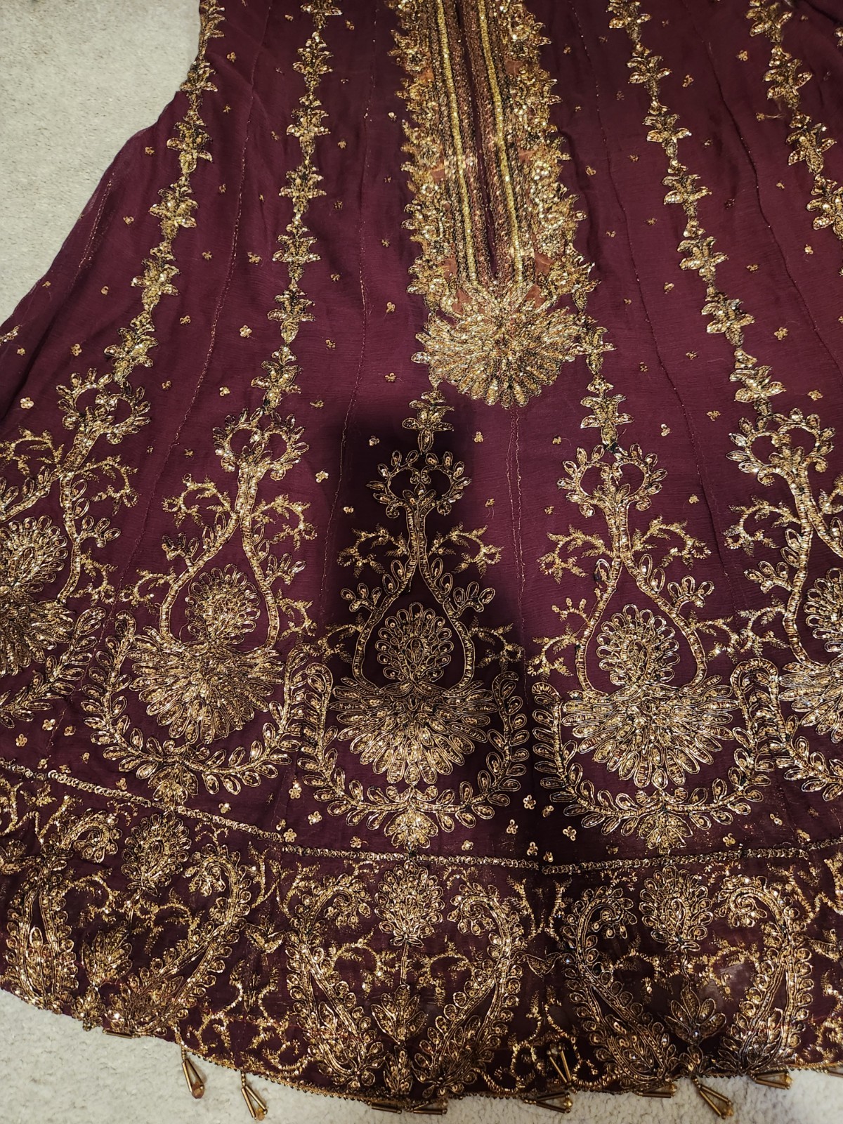NEW Maroon And Orange Gold Embellished Indian Anarkali Dress Eid Wedding Party