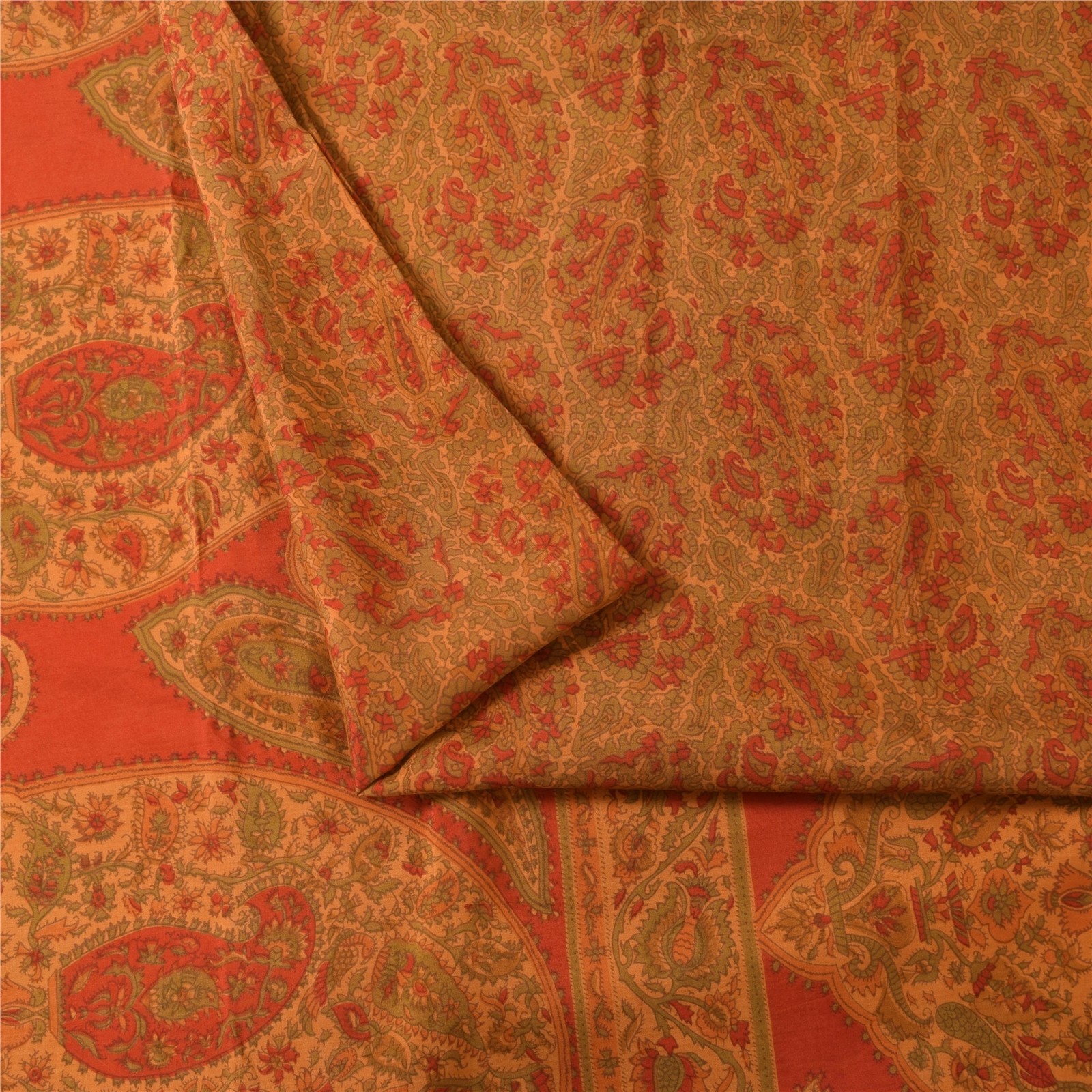 Sanskriti Vintage Indian Sari 100% Pure Silk Sarees Orange Printed Sarees Fabric