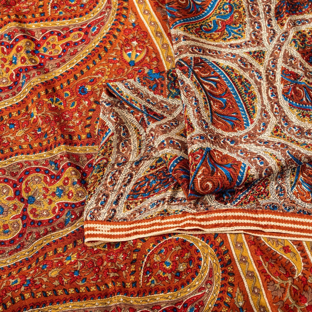 Sanskriti Vintage Saree Multicolor Pure Crepe Silk 5.5+YD Paisley Printed Fabric