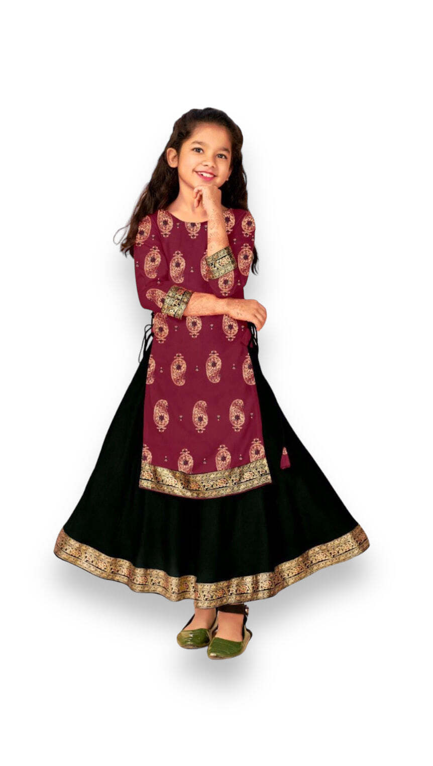 Elegant Girls Rayon Foil Printed Gown-Style Traditional Dress – Ethnic Wear – 12