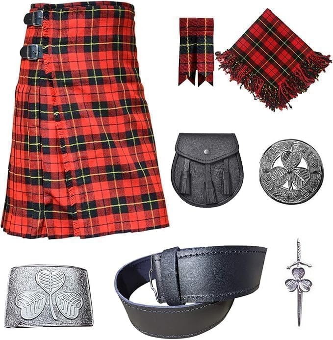 Scottish Traditional 8 Yards Tartan Kilt Outfit for Men (Wallace, 52)