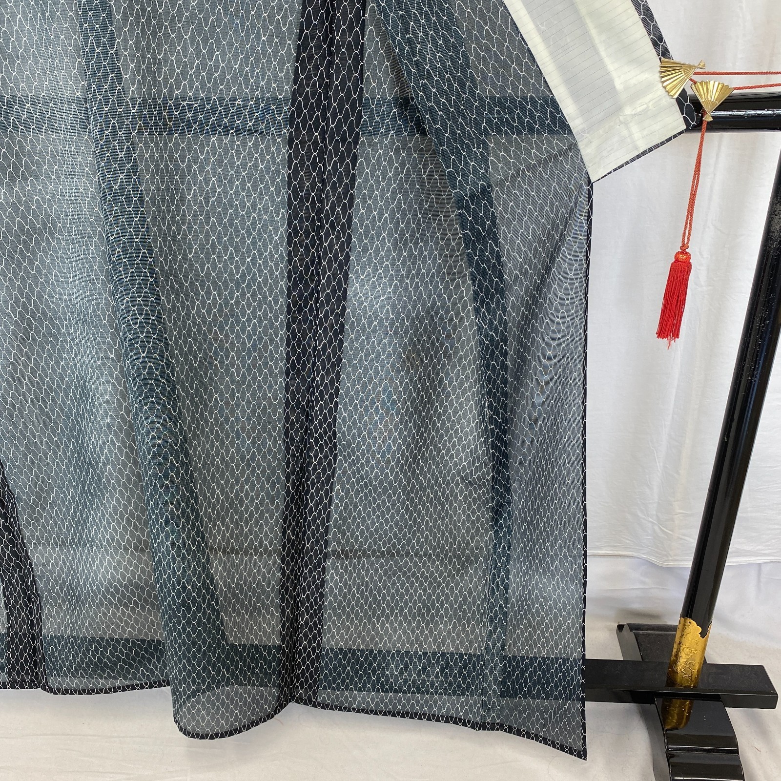 Japanese Vintage Kimono Polyester Navy No Lining Seethrough Length 62 in
