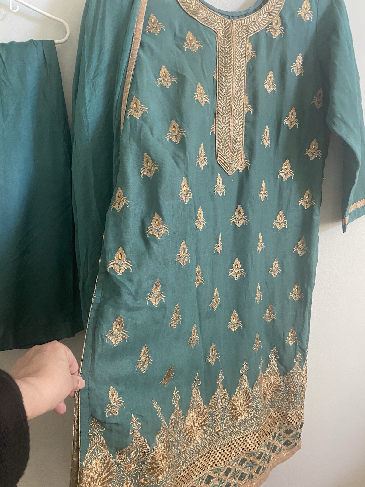 Teal Embroidered Salwar Kameez Set Cotton Blend Women’s Traditional
