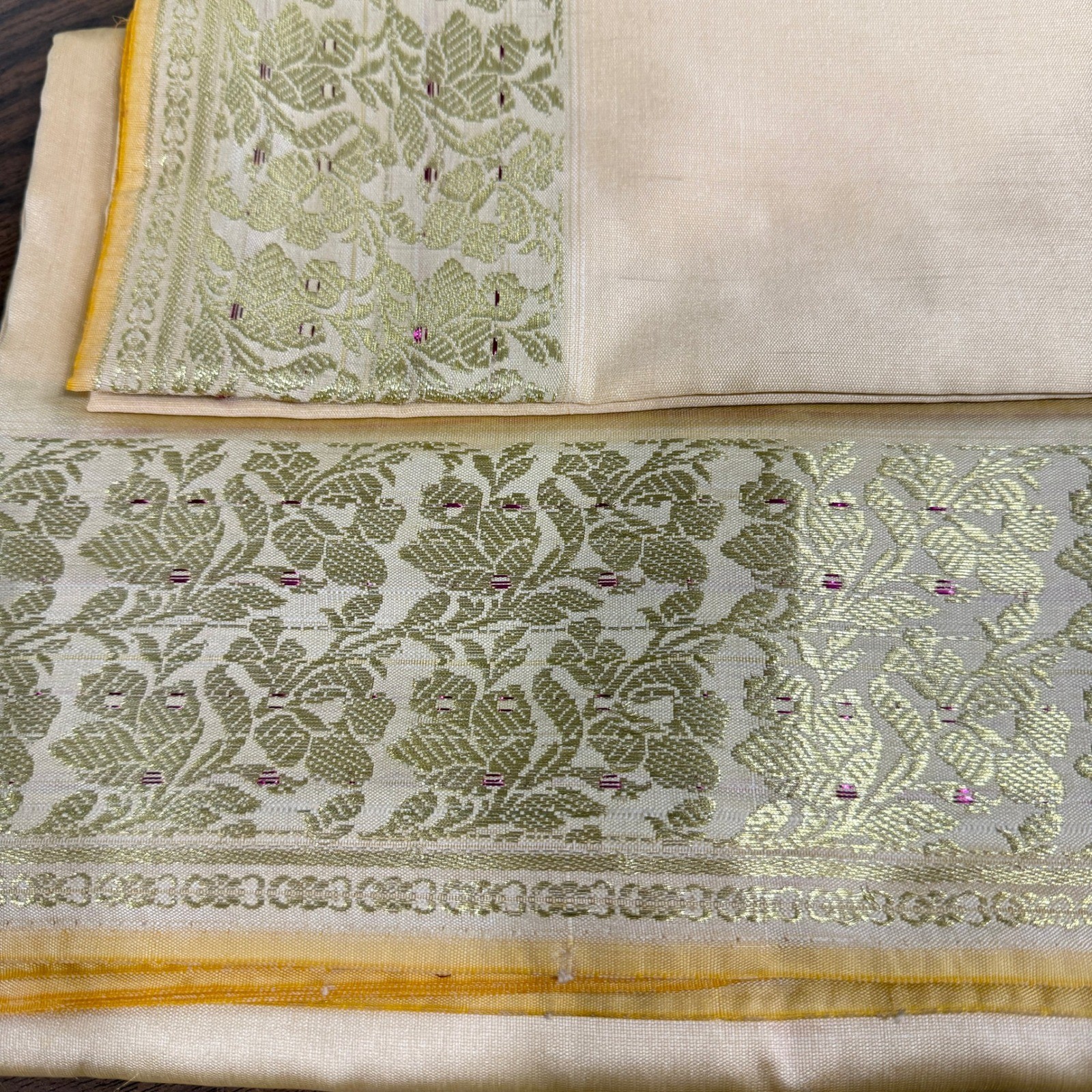 NEW Indian WomensBrocade Artificial/ART Silk Sari SAREES CREAM W/Blouse Piece