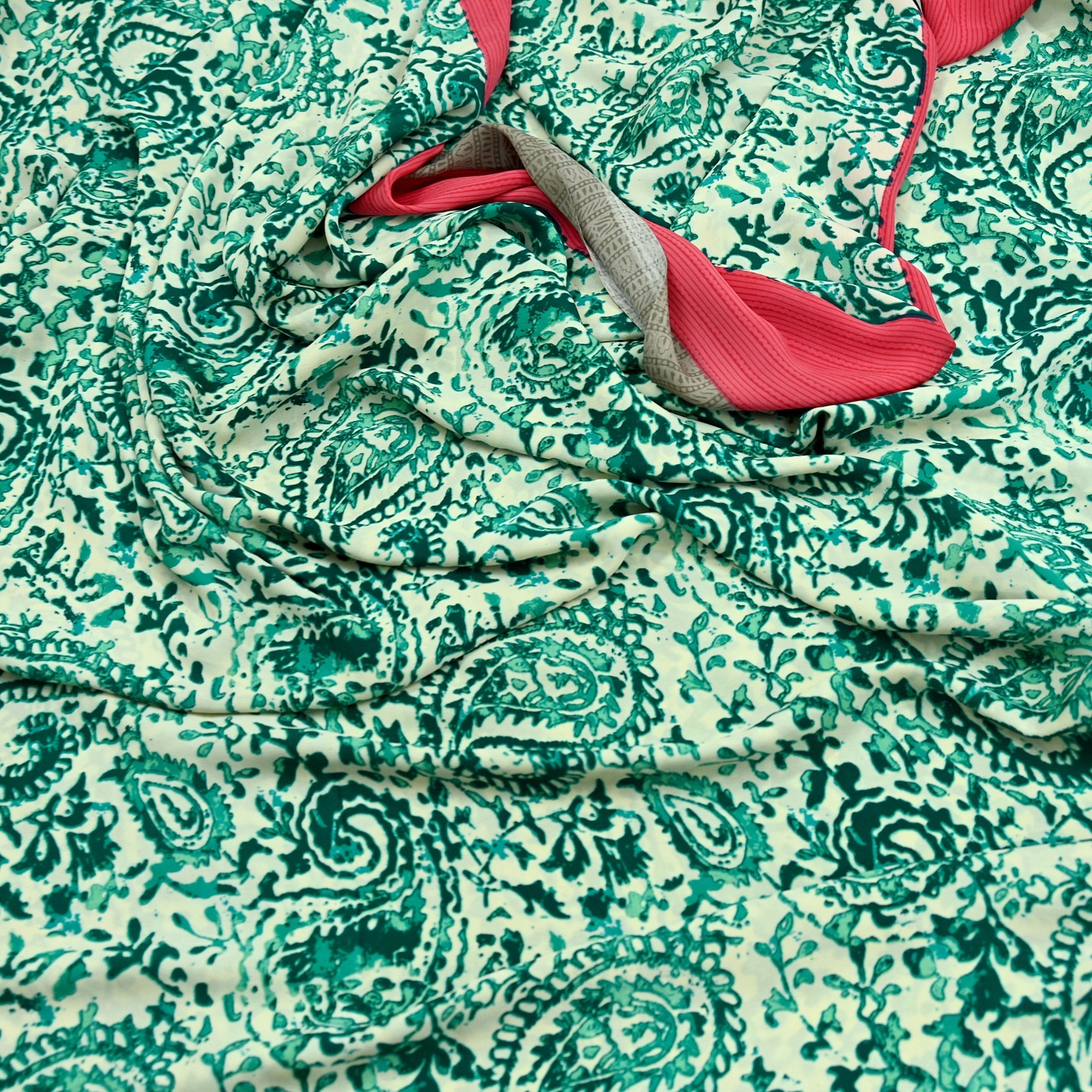 Indian Vintage Sari Pink & Ivory Moss Crepe Printed Sarees 6yd Craft Fabric soft