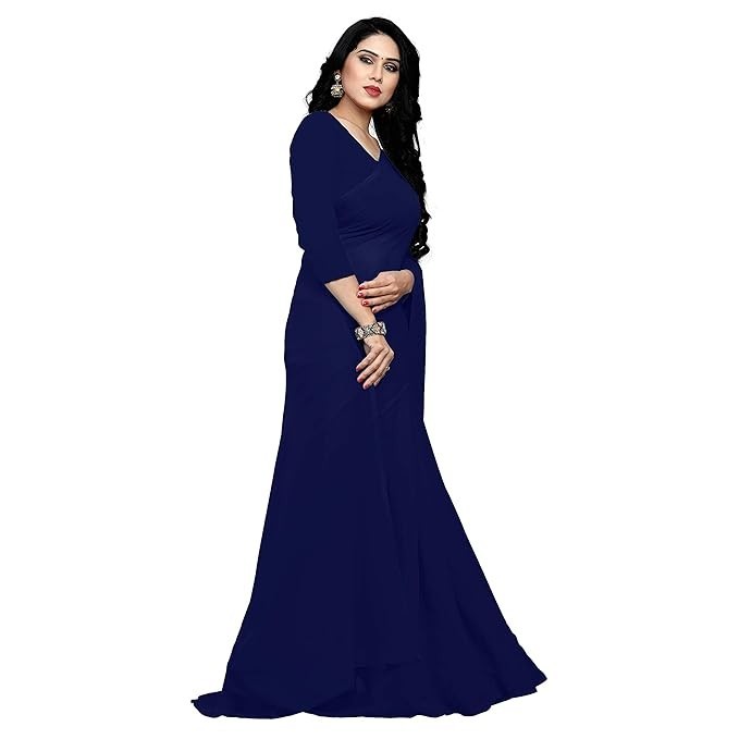 Sidhidata Women’s Georgette Saree With Unstitched Blouse Piece Navy Blue 1 Pcs