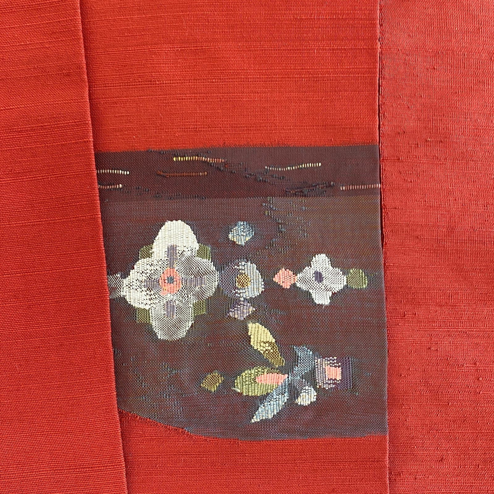 Japanese Vintage Kimono Nagoya Obi Cotton Red Traditional Embroidery 143x 12 in