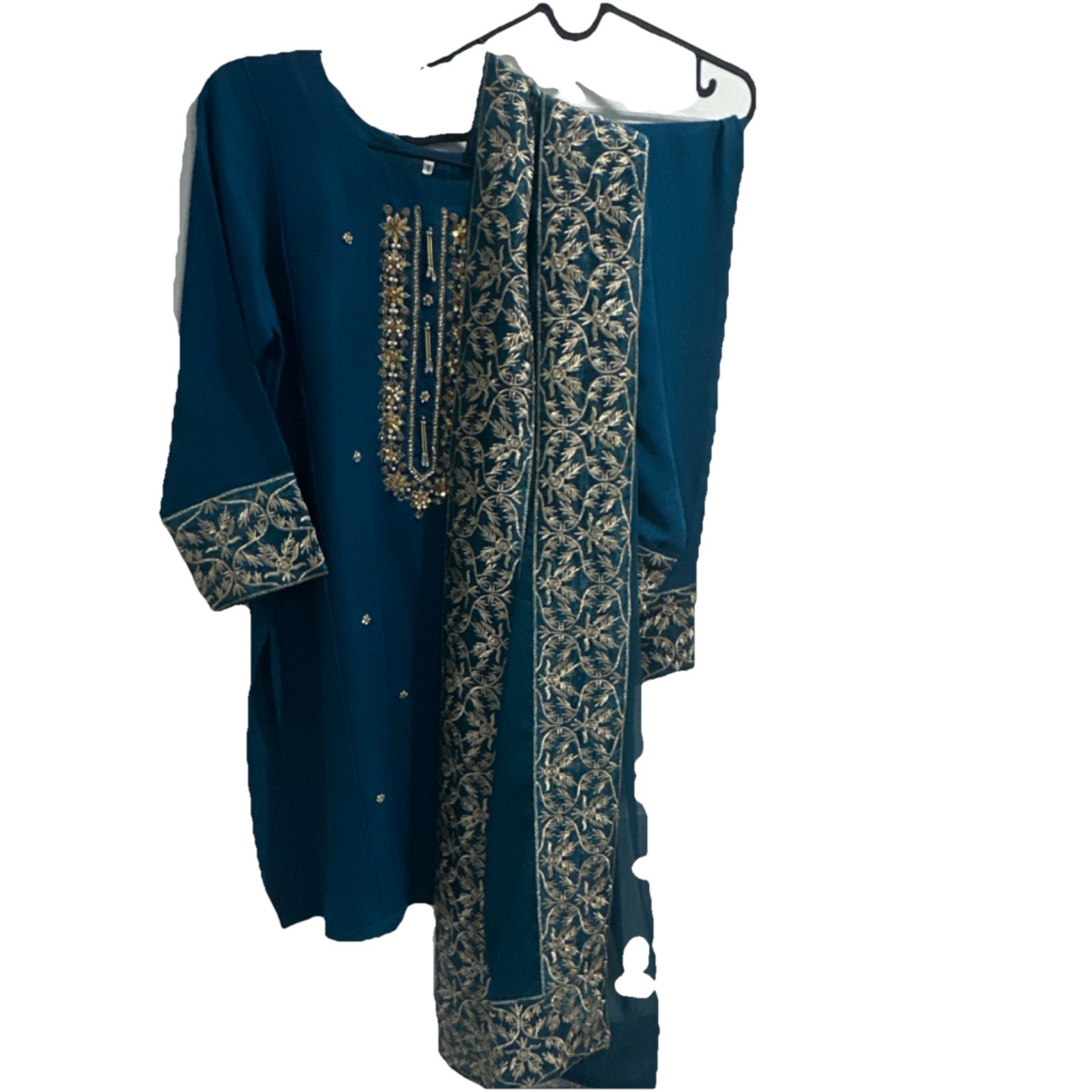 Blue Chiffon Pakistani Salwar Kameez Suit with Embroidery and Dupatta for Women