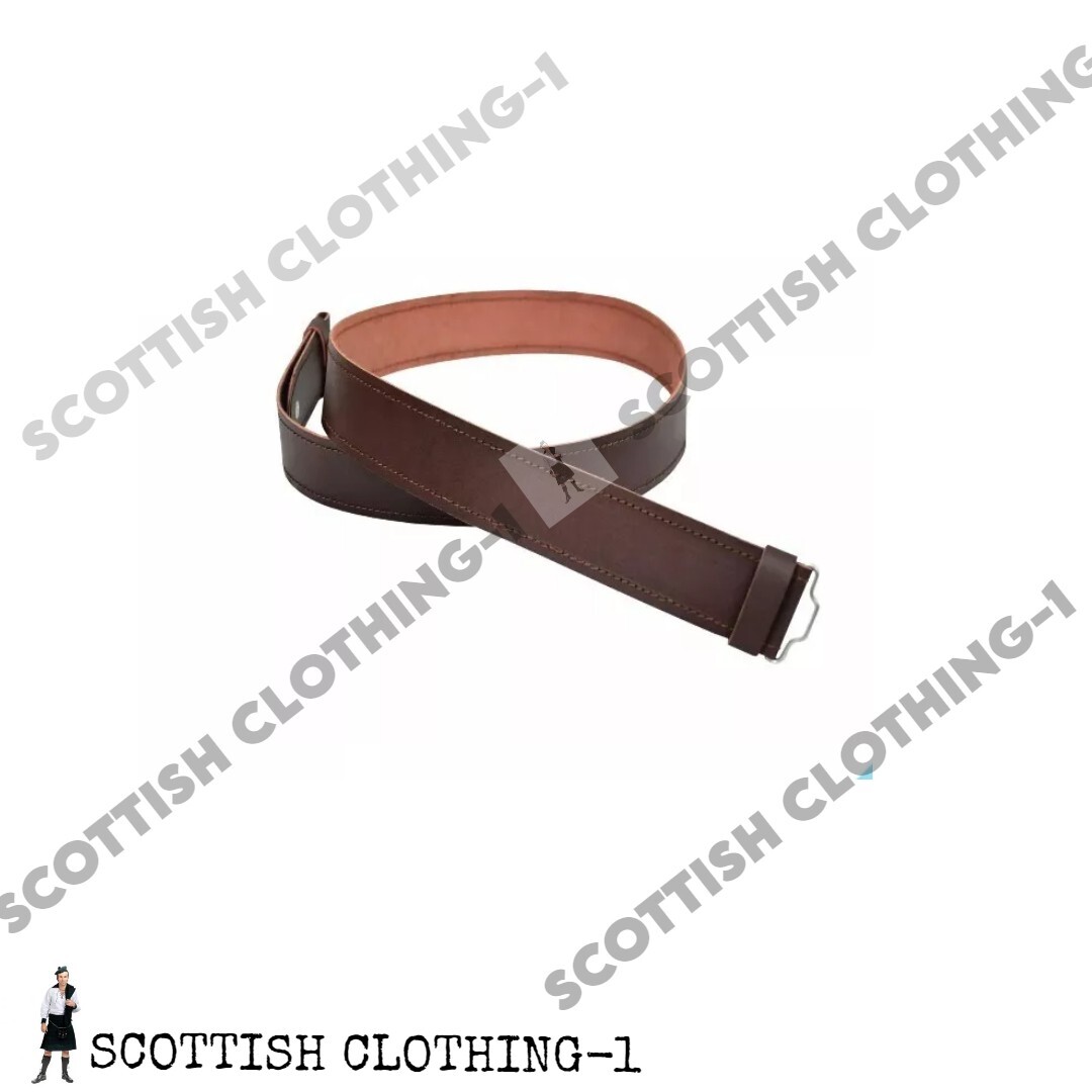 Leather Kilt Belt Adjustable size for Kilts Highland Brown Plain