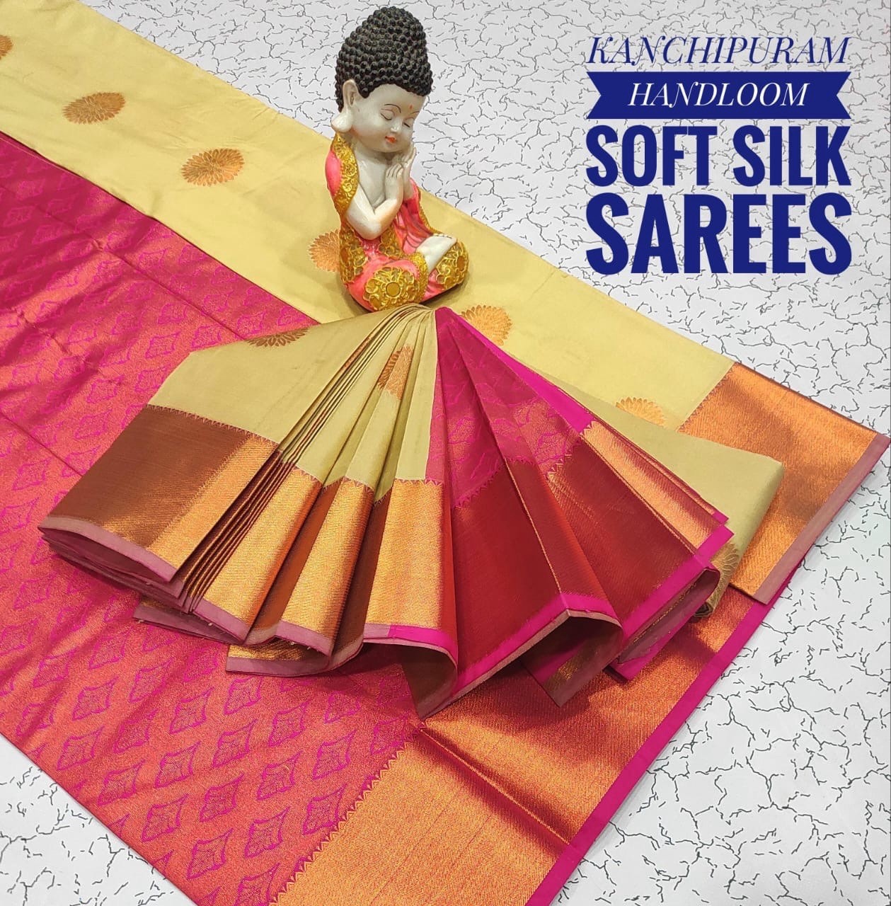 Kanchipuram Handloom Soft Silk Saree for Women Pink Green Blue Gold Red