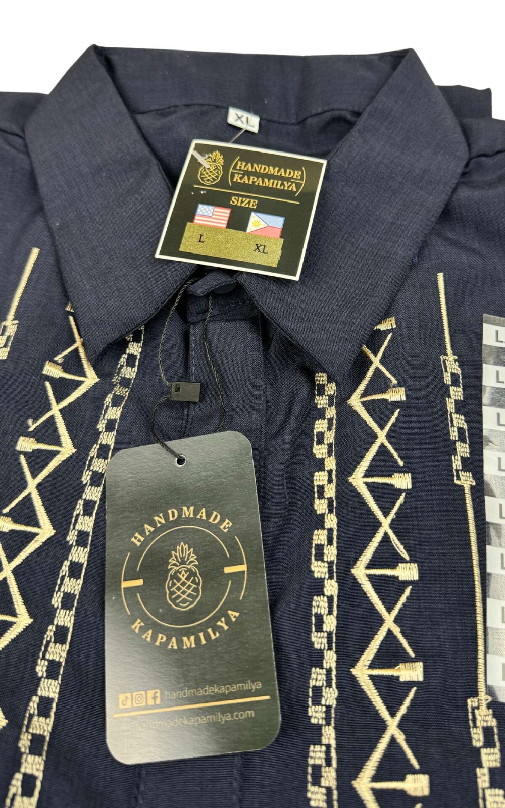 Navy Short Sleeve Cotton Polo Barong Tagalog ORDER US SIZE